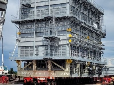 the huge module part of a hydrogen powered furnace will be gliding down the m53 next week en route to stanlow